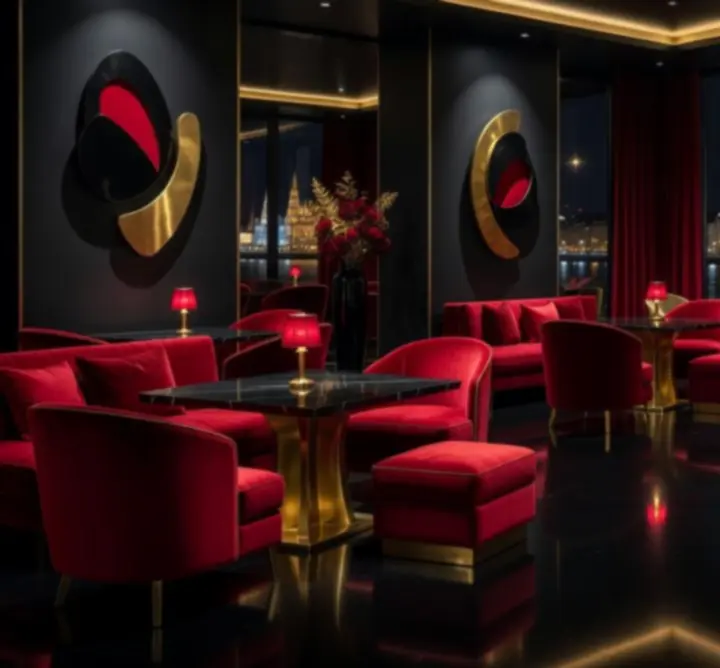 Sötét tónusú, modern lounge-stílusú budapesti étterem exkluzív belsőépítészettel