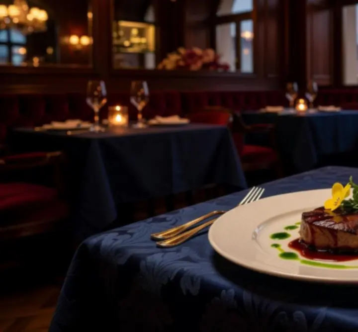 Gourmet fogás elegáns tálalással a Villám Start étterem Budapest exkluzív belső terében