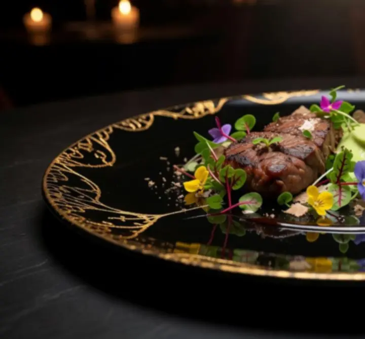 Gourmet séf különlegesség elegánsan tálalva prémium étteremben